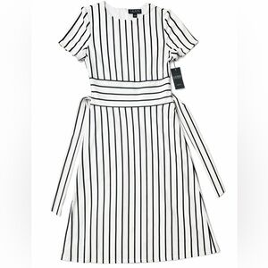 NWT Lauren Ralph Lauren Striped Midi Dress | Size 4 | Black & White Tie Waist